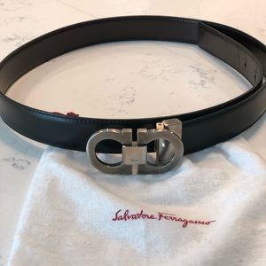Ferragamo Mens Belt- Silver/reversible Black/Brown
